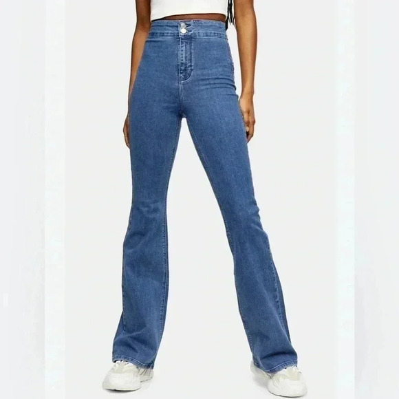 Topshop Three  High Waisted Flare Bell Bottom Stretch Jeans - Picture 1 of 14
